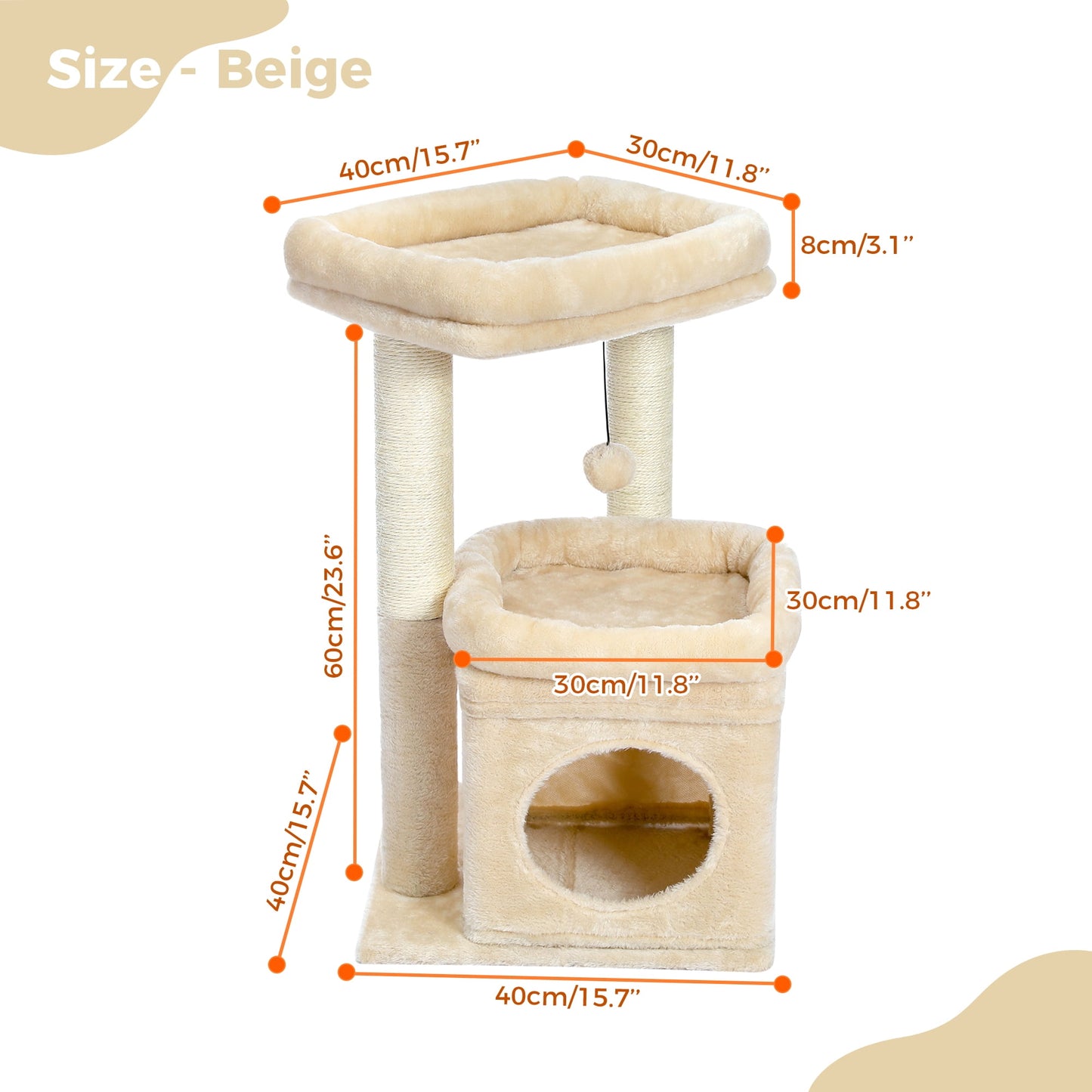 Cozy 27" Beige Cat Tree with Plush Condo and Scratching Posts for Medium Cats