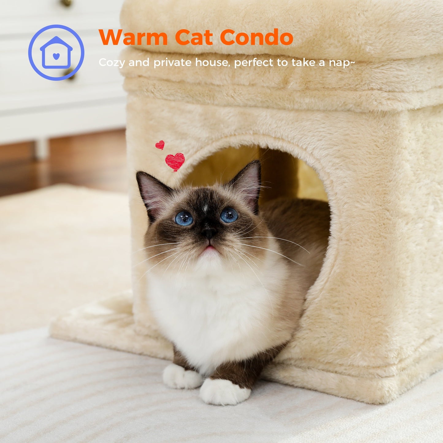 Cozy 27" Beige Cat Tree with Plush Condo and Scratching Posts for Medium Cats