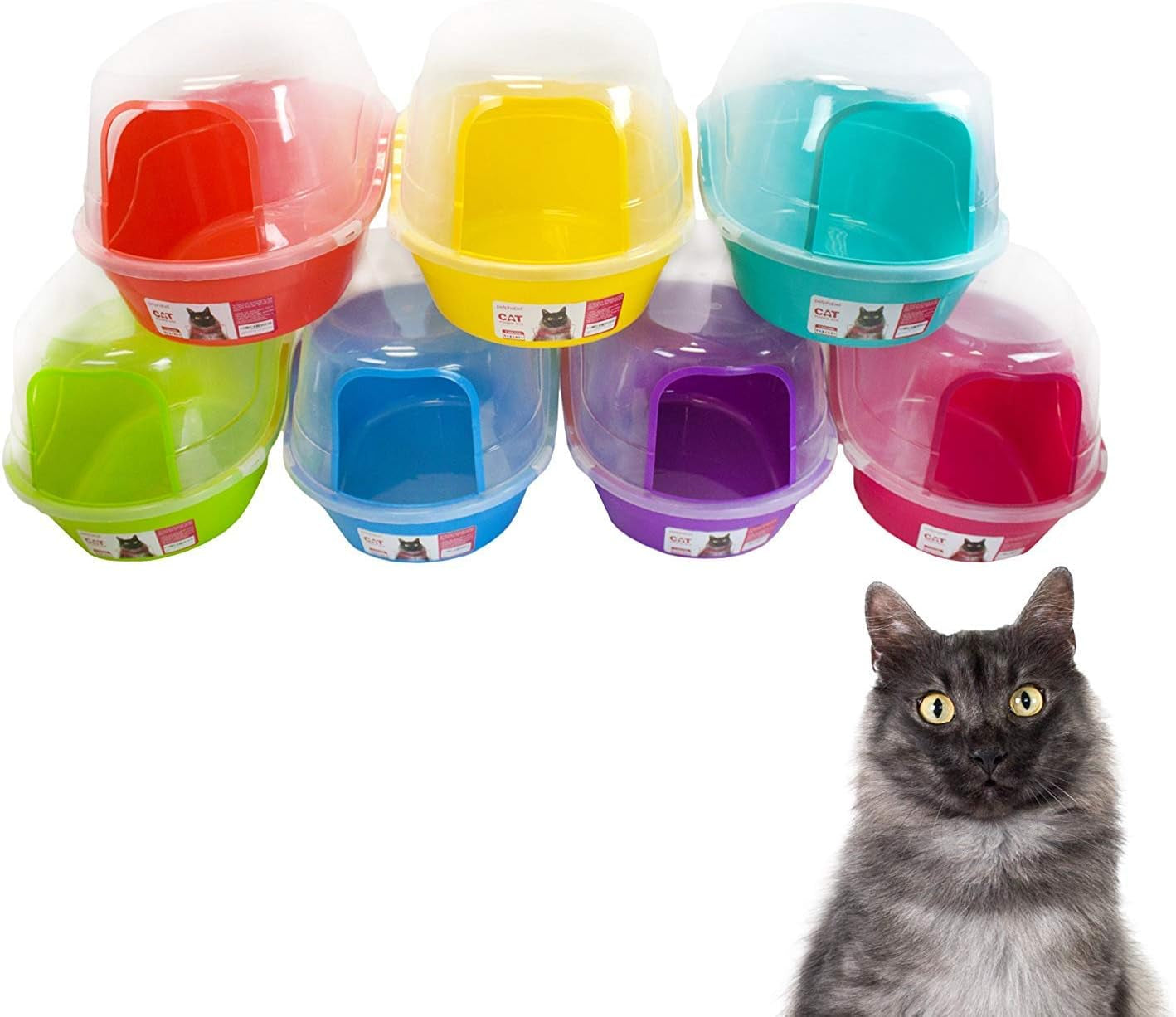 Jumbo Hooded Covered Litter Box for Two Small Cats - Extra Large Purple Design