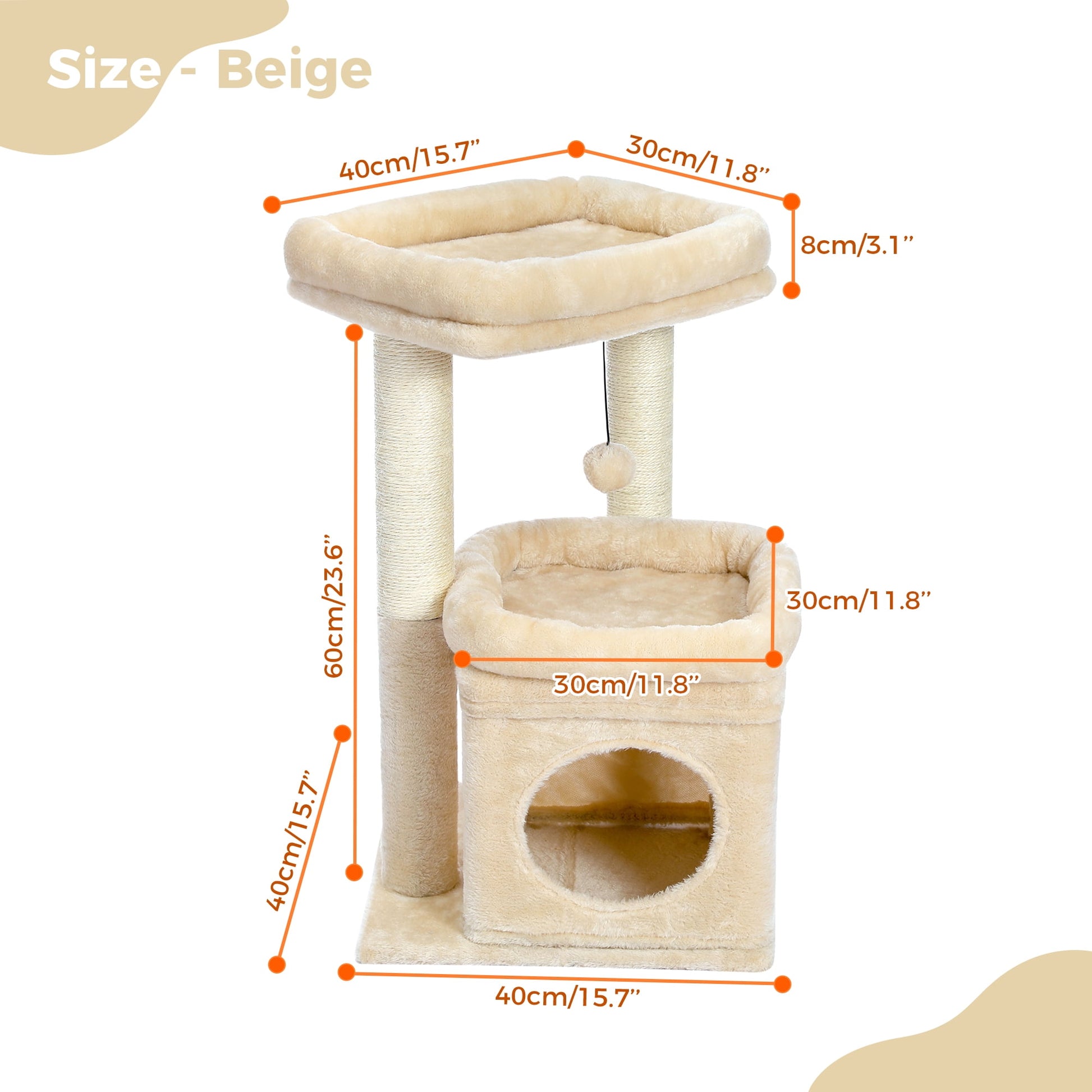 Cozy 27" Beige Cat Tree with Plush Condo and Scratching Posts for Medium Cats
