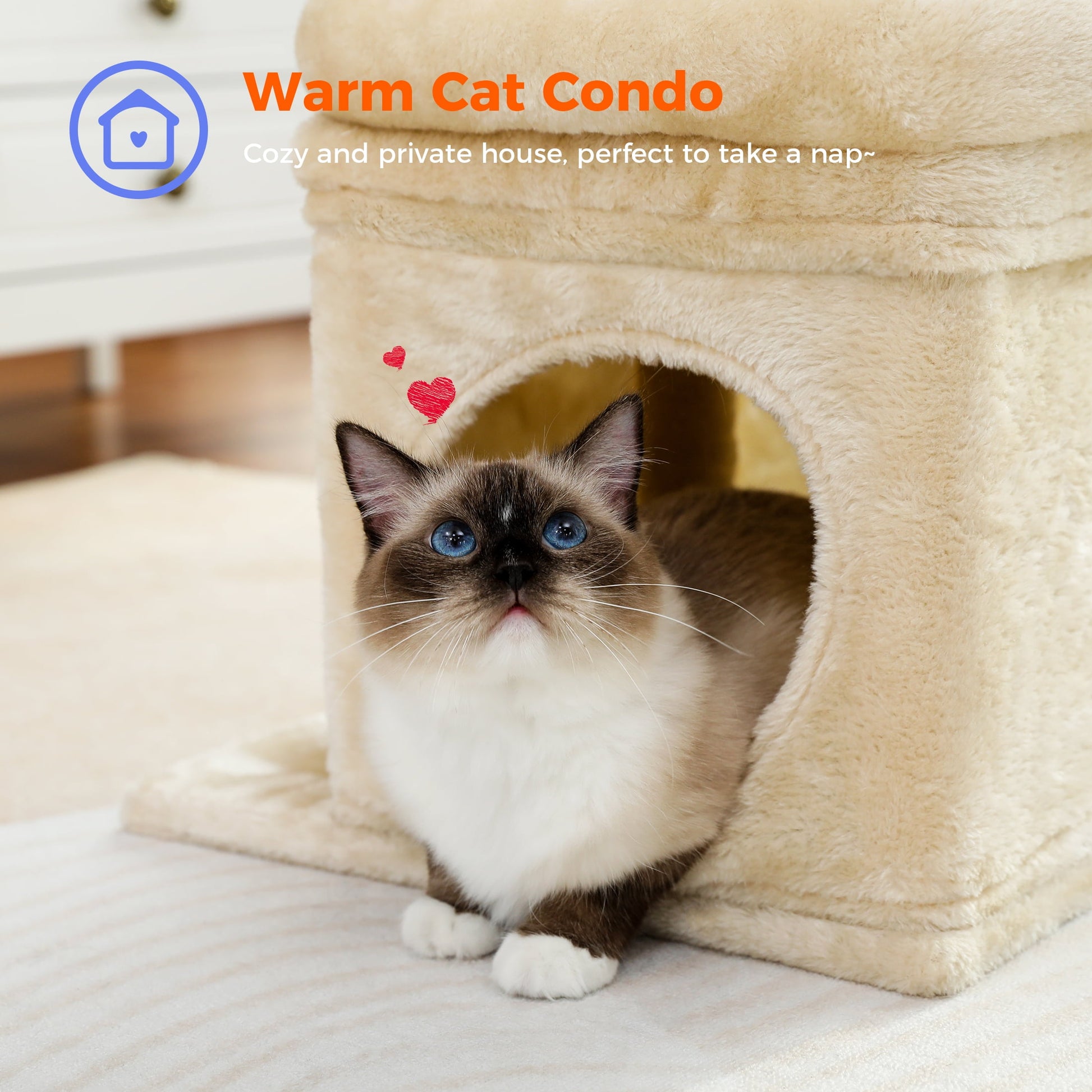 Cozy 27" Beige Cat Tree with Plush Condo and Scratching Posts for Medium Cats
