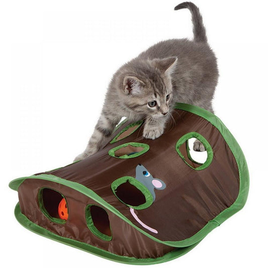 Ultimate Interactive Cat Toy: Treat Maze & Puzzle with 9 Mouse Holes, Bell Ball, and Creative Folding Design for Smart Playtime!