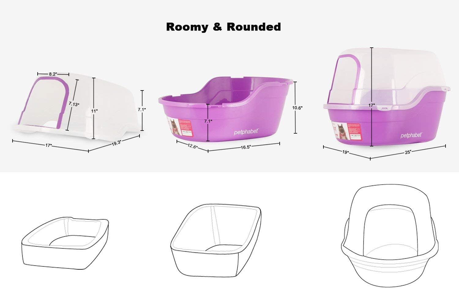 Jumbo Hooded Covered Litter Box for Two Small Cats - Extra Large Purple Design